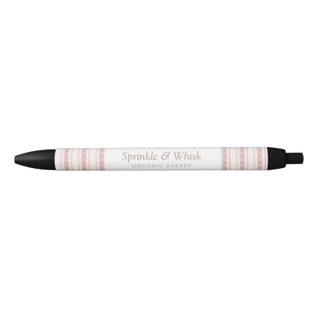 Retro Pink And Brown Heart Stripes Bakery Pen (Front)