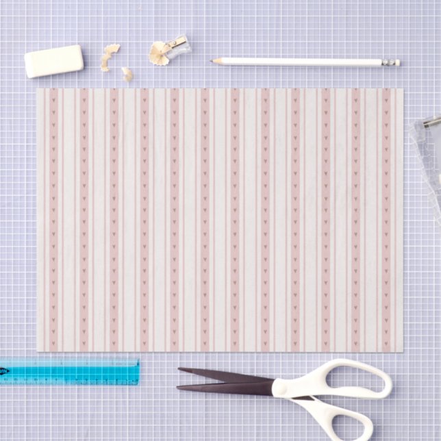 Retro Pink And Brown Heart Stripes Bakery Tissue Paper (Craft)