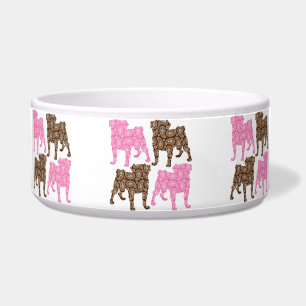 Retro Pink and Brown Paisley Pugs Bowl