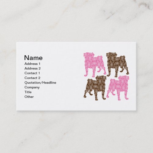 Retro Pink and Brown Paisley Pugs Business Card Template