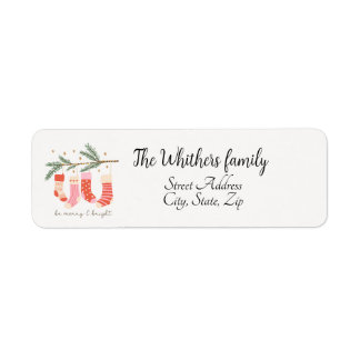 Retro Pink and Coral Stockings on Pine Bough Label