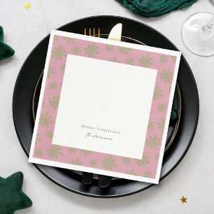 Retro Pink and Gold Floral Merry Christmas Party Napkins