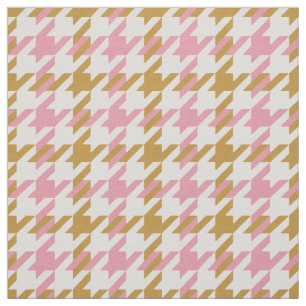 Retro pink and gold houndstooth plaid pattern fabric