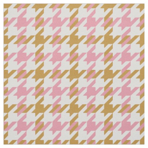 Retro pink and gold houndstooth plaid pattern fabric