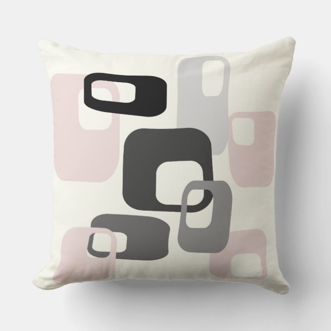 Retro pink and Gray Geometric Throw Pillow (Front)