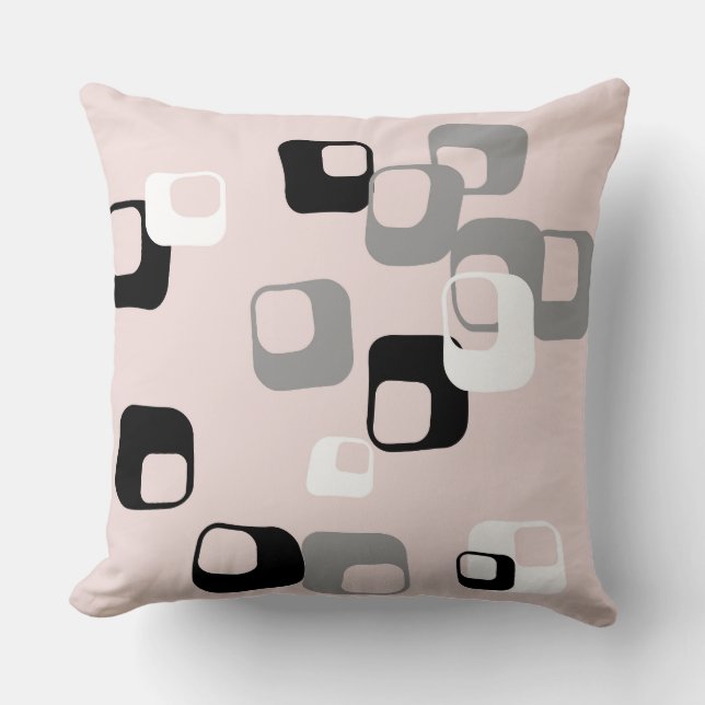 Retro pink and Gray Geometric Throw Pillow (Front)