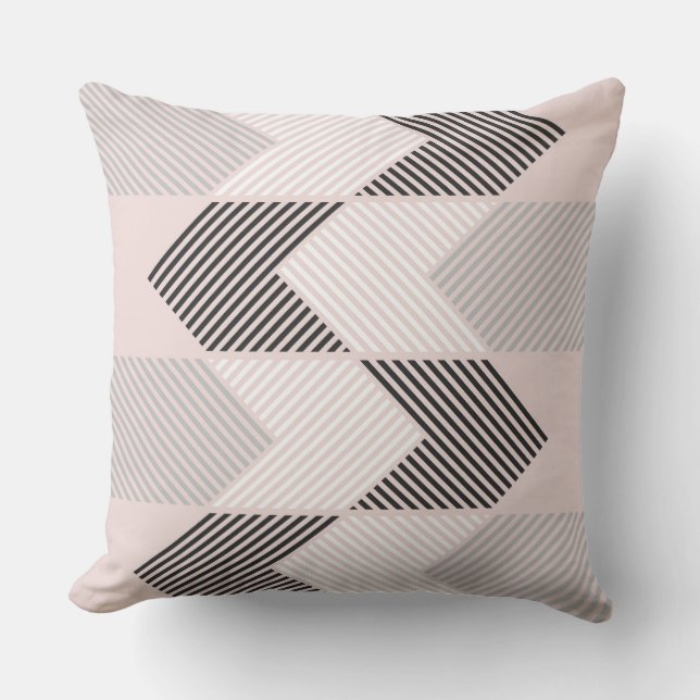 Retro pink and Gray Geometric Throw Pillow (Front)