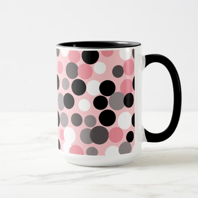 Retro Pink and Gray Polka Dots Mug (Right)
