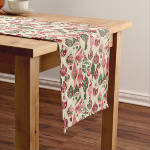 Retro Pink and Green Christmas Ornaments  Long Table Runner