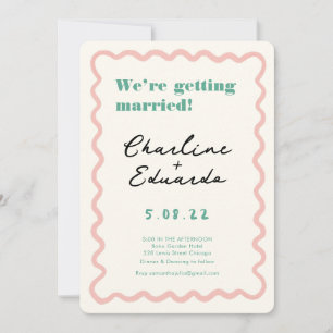 Retro Pink and Green Handwriting Wedding Invitation