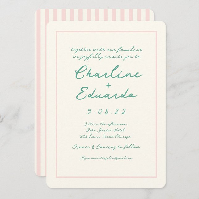 Retro Pink and Green Handwriting Wedding Invitation (Creator Uploaded)