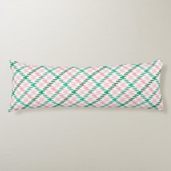 Retro Pink And Green Houndstooth Plaid Pattern Body Pillow by TintAndBeyond at Zazzle
