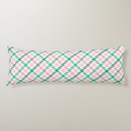 Retro pink and green houndstooth plaid pattern body pillow