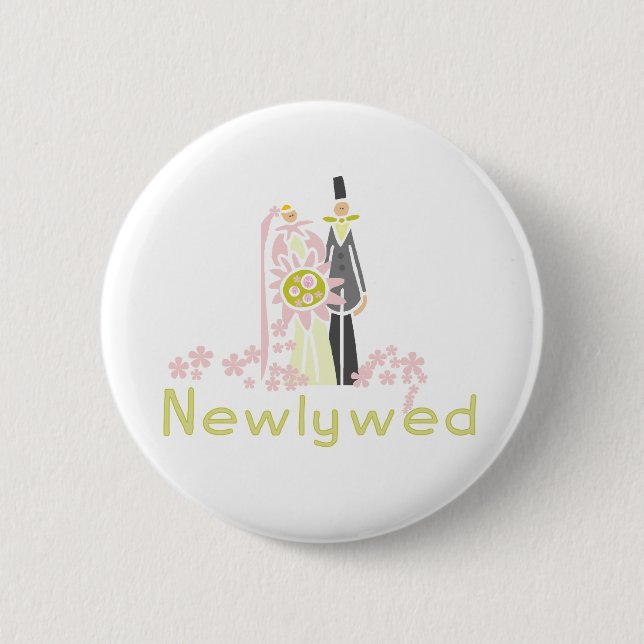 Retro Pink and Green Newlywed Button (Front)