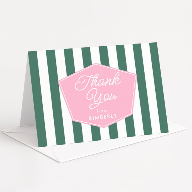 Retro Pink And Green Palm Beach Bridal Shower Thank You Card (Retro Pink And Green 1950s glamour vacation folding thank you card mockup)