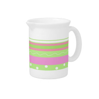 Retro Pink and Green Stripe Design Beverage Pitcher