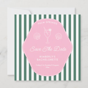 Retro Pink and Green Stripes Beverly Hills Save The Date