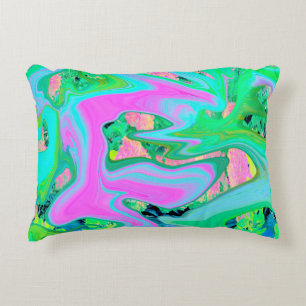 Retro Pink and Light Blue Liquid Art on Hydrangea Accent Pillow