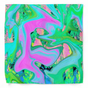 Retro Pink and Light Blue Liquid Art on Hydrangea Bandana