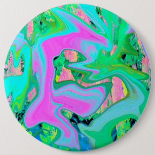 Retro Pink and Light Blue Liquid Art on Hydrangea Button