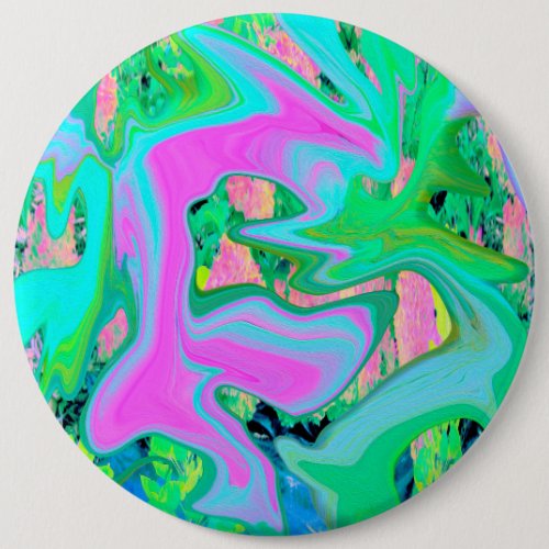 Retro Pink and Light Blue Liquid Art on Hydrangea Button