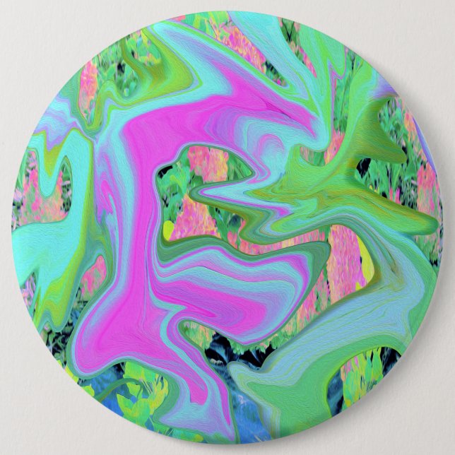 Retro Pink and Light Blue Liquid Art on Hydrangea Button (Front)