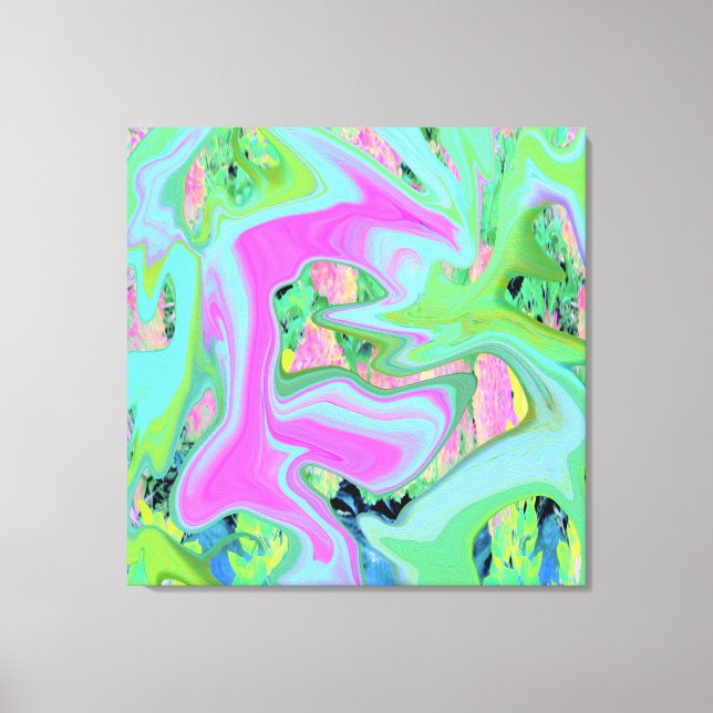 Retro Pink and Light Blue Liquid Art on Hydrangea Canvas Print (Front)
