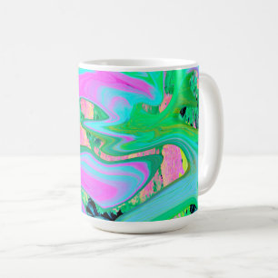 Retro Pink and Light Blue Liquid Art on Hydrangea Coffee Mug