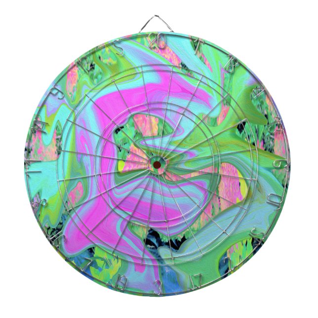 Retro Pink and Light Blue Liquid Art on Hydrangea Dart Board (Front)