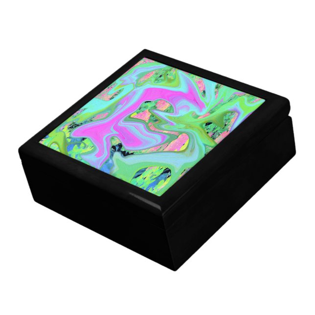 Retro Pink and Light Blue Liquid Art on Hydrangea Gift Box (Side)