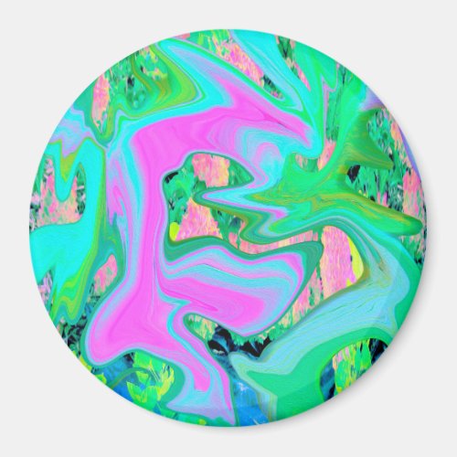 Retro Pink and Light Blue Liquid Art on Hydrangea Magnet