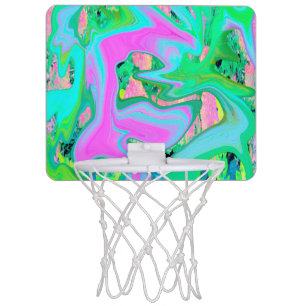 Retro Pink and Light Blue Liquid Art on Hydrangea Mini Basketball Hoop
