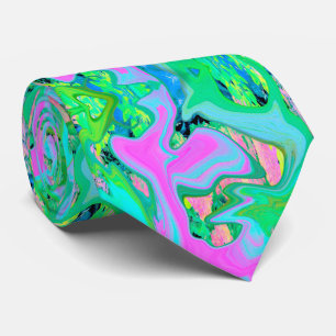 Retro Pink and Light Blue Liquid Art on Hydrangea Neck Tie