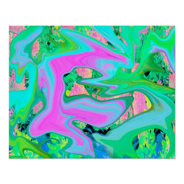 Retro Pink and Light Blue Liquid Art on Hydrangea Poster (Front)