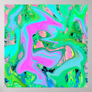 Retro Pink and Light Blue Liquid Art on Hydrangea Poster