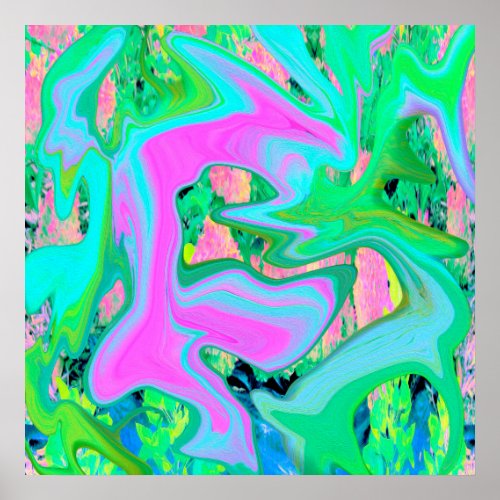 Retro Pink and Light Blue Liquid Art on Hydrangea Poster