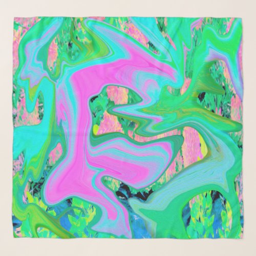 Retro Pink and Light Blue Liquid Art on Hydrangea Scarf