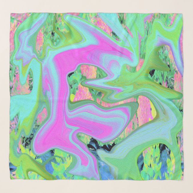 Retro Pink and Light Blue Liquid Art on Hydrangea Scarf (Front)