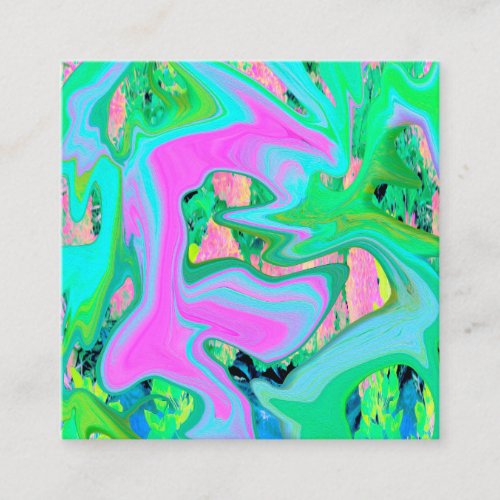 Retro Pink and Light Blue Liquid Art on Hydrangea Square Business Card