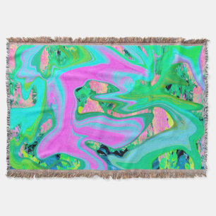 Retro Pink and Light Blue Liquid Art on Hydrangea Throw Blanket