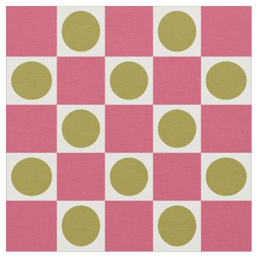 Retro Pink and Olive Circle Check Fabric