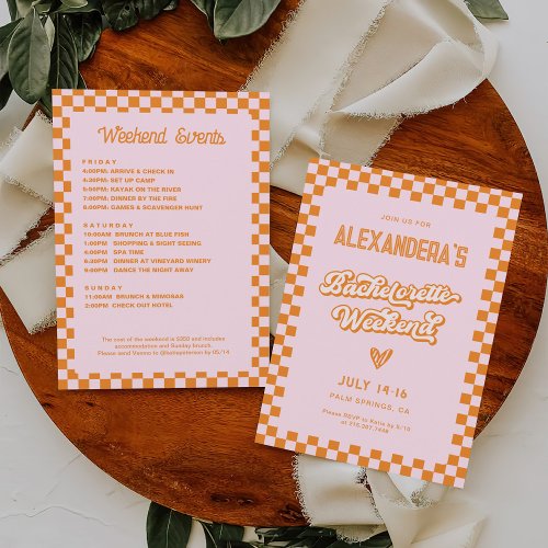  Retro Pink and Orange Bachelorette Weekend Party  Invitation