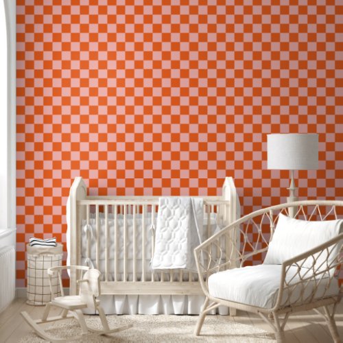 Retro Pink and Orange Checkered Box Pattern Wallpaper