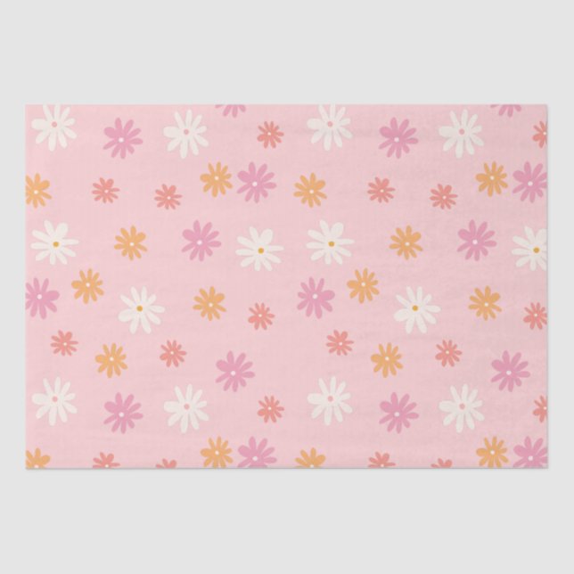 Retro Pink and Orange Daisy Floral Tissue Paper (Front)