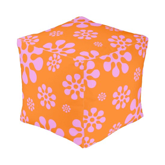 Retro Pink And Orange Flower Pattern Ottoman