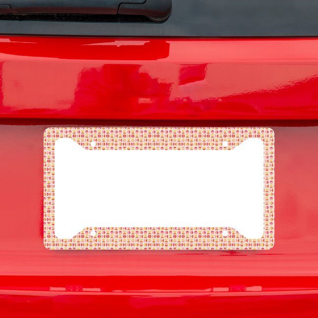 Retro Pink and Orange Geometric Groovy Pattern License Plate Frame (Creator Uploaded)