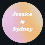 Retro Pink and Orange Gradient Wedding Classic Round Sticker<br><div class="desc">Retro Pink and Orange Gradient Wedding Classic Round Sticker</div>