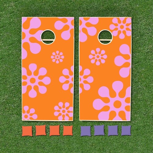 Retro Pink And Orange Hippie Flowers Party Game