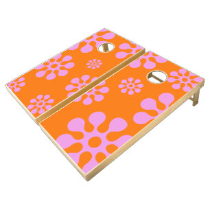 Retro Pink And Orange Hippie Flowers Party Game