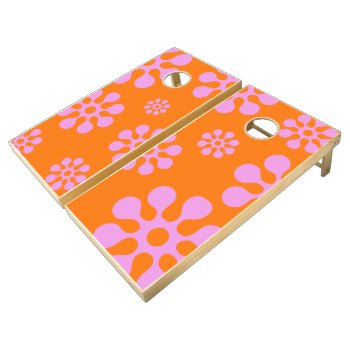 Retro Pink And Orange Hippie Flowers Party Game by macdesigns2 at Zazzle